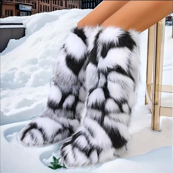 Women Winter Fluffy Faux Fur Knee High Snow Boots Y23K Outdoor Fashion Boots Luxurious Fashion Shoes