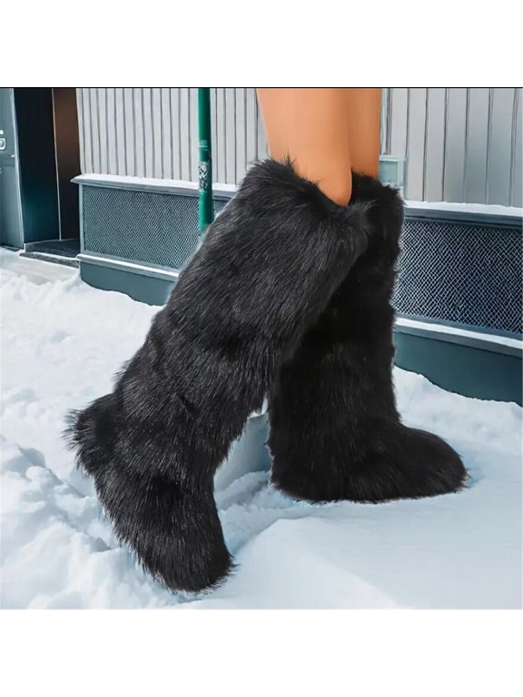 Women Winter Fluffy Faux Fur Knee High Snow Boots Y7K Outdoor Fashion Boots Luxurious Fashion Shoes