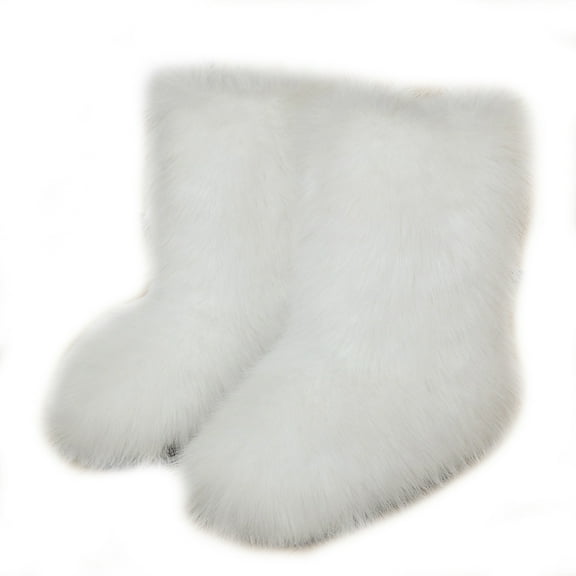 Women Winter Fluffy Faux Fur Mid-Calf Snow Boots Y16K Non-slip Plush Warm Boots