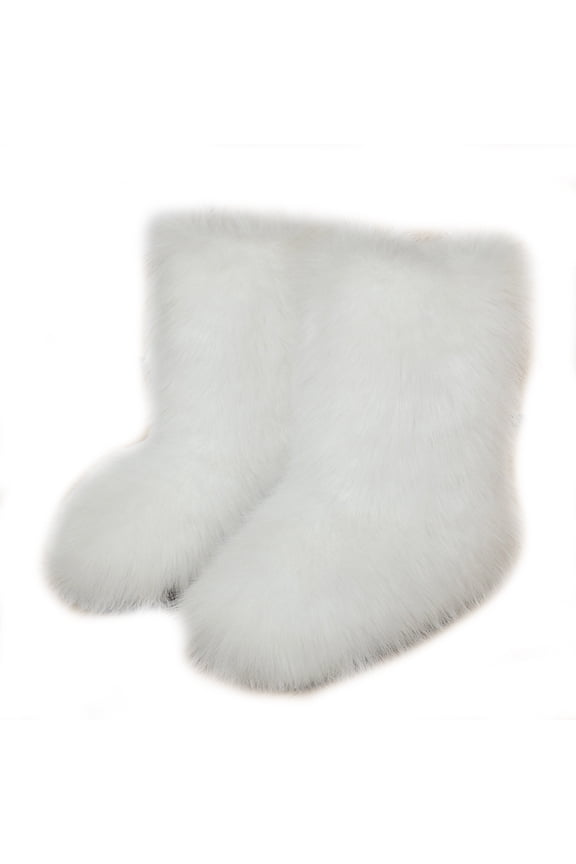 Women Winter Fluffy Faux Fur Mid-Calf Snow Boots Y16K Non-slip Plush Warm Boots