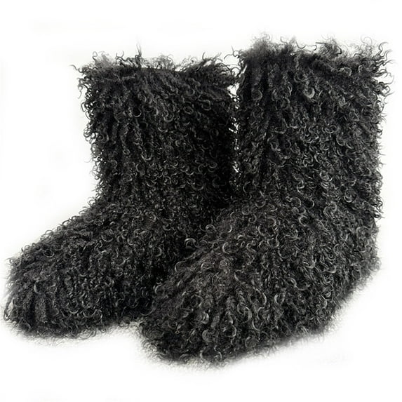 Women Winter Fluffy Faux Fur Mid-Calf Snow Boots Y2K Non-slip Plush Fake Mongolian Warm Boots