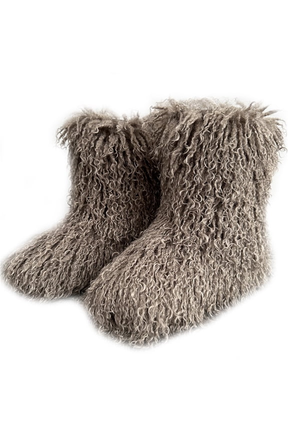 Women Winter Fluffy Faux Fur Mid-Calf Snow Boots Y2K Non-slip Plush Fake Mongolian Warm Boots