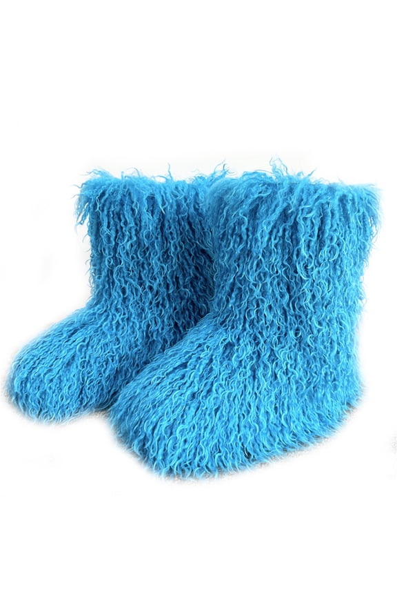 Women Winter Fluffy Faux Fur Mid-Calf Snow Boots Y2K Non-slip Plush Fake Mongolian Warm Boots