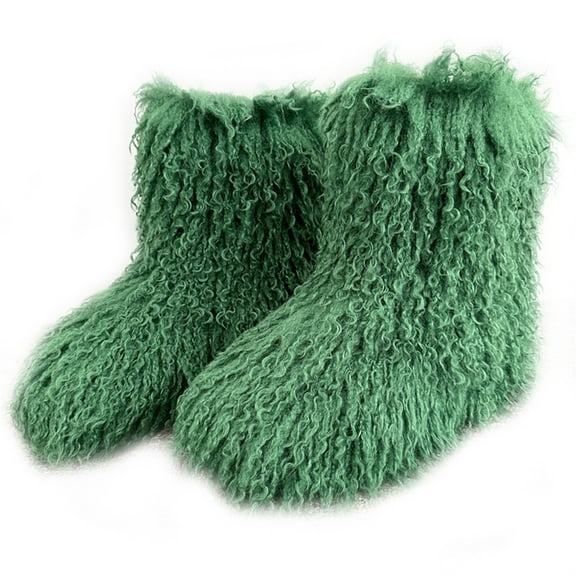 Women Winter Fluffy Faux Fur Mid-Calf Snow Boots Y2K Non-slip Plush Fake Mongolian Warm Boots