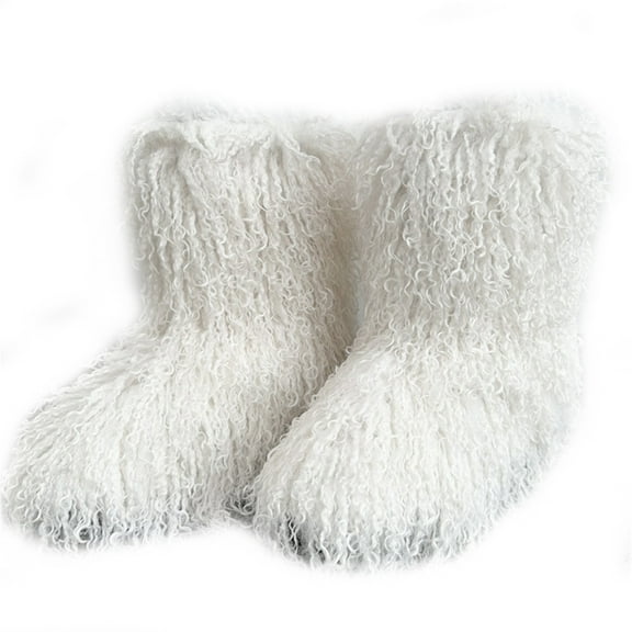 Women Winter Fluffy Faux Fur Mid-Calf Snow Boots Y2K Non-slip Plush Fake Mongolian Warm Boots