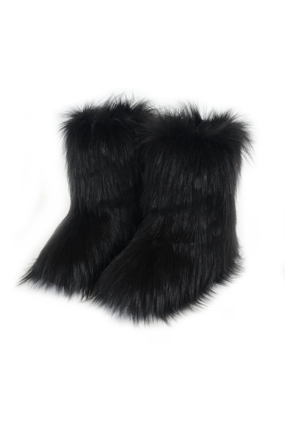 Women Winter Fluffy Faux Fur Mid-Calf Snow Boots Y2K Non-slip Plush Warm Boots