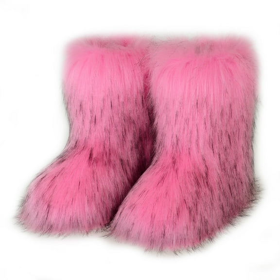 Women Winter Fluffy Faux Fur Mid-Calf Snow Boots Y32K Non-slip Plush Warm Boots