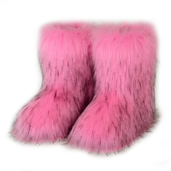 Women Winter Fluffy Faux Fur Mid-Calf Snow Boots Y33K Non-slip Plush Warm Boots