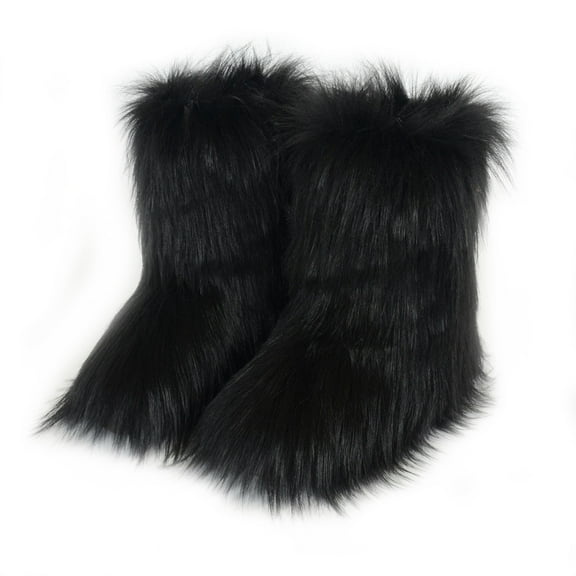 Women Winter Fluffy Faux Fur Mid-Calf Snow Boots Y7K Non-slip Plush Warm Boots