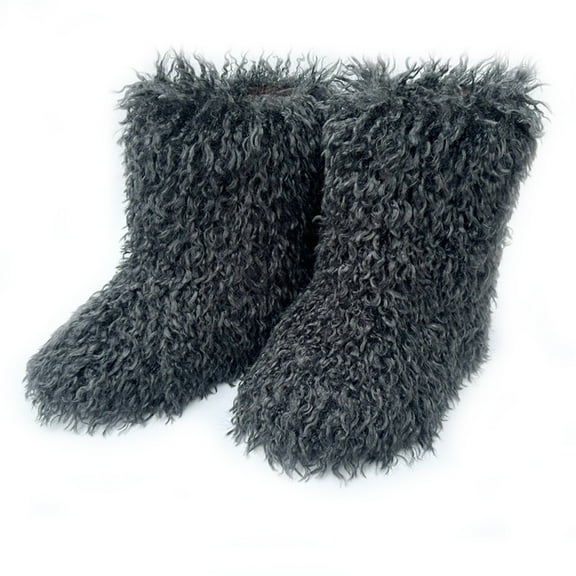 Women Winter Fluffy Faux Mongolian Fur Mid-Calf Snow Boots Y2K Non-slip Plush Warm Boots