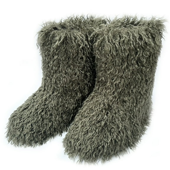 Women Winter Fluffy Faux Mongolian Fur Mid-Calf Snow Boots Y2K Non-slip Plush Warm Boots