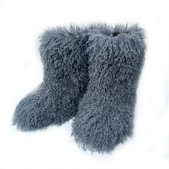 Women Winter Fluffy Faux Mongolian Fur Mid-Calf Snow Boots Y2K Non-slip Plush Warm Boots