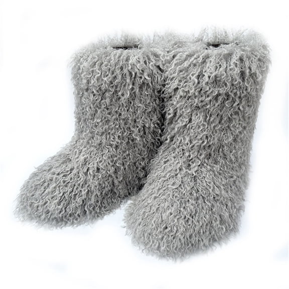 Women Winter Fluffy Faux Mongolian Fur Mid-Calf Snow Boots Y2K Non-slip Plush Warm Boots
