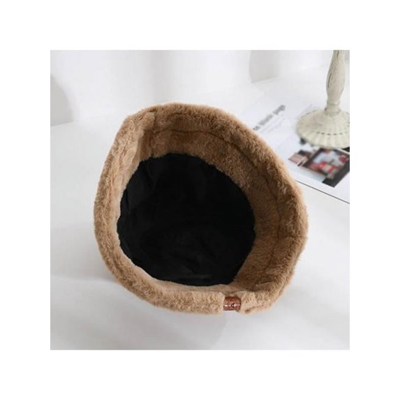 Women Winter Fluffy Plush Bucket Hat Ladies Warm Faux Fur Fisherman Cap Hat