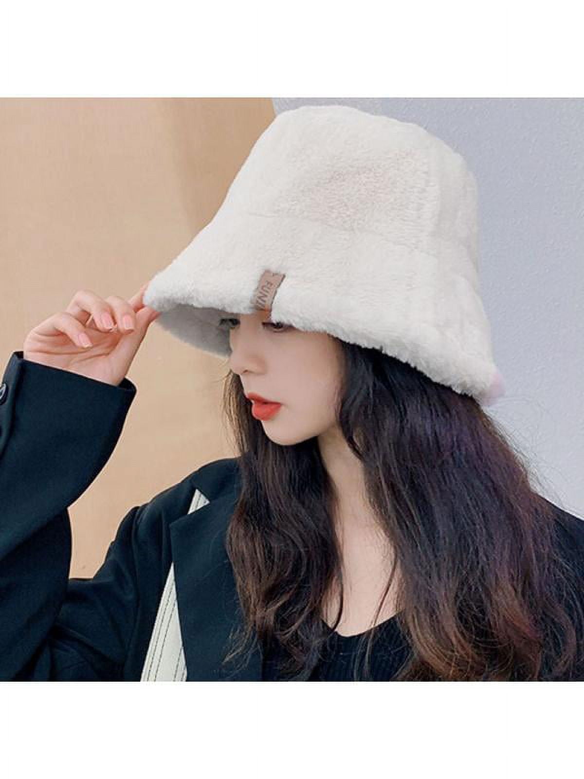 Women Winter Fluffy Plush Bucket Hat Ladies Warm Faux Fur 
