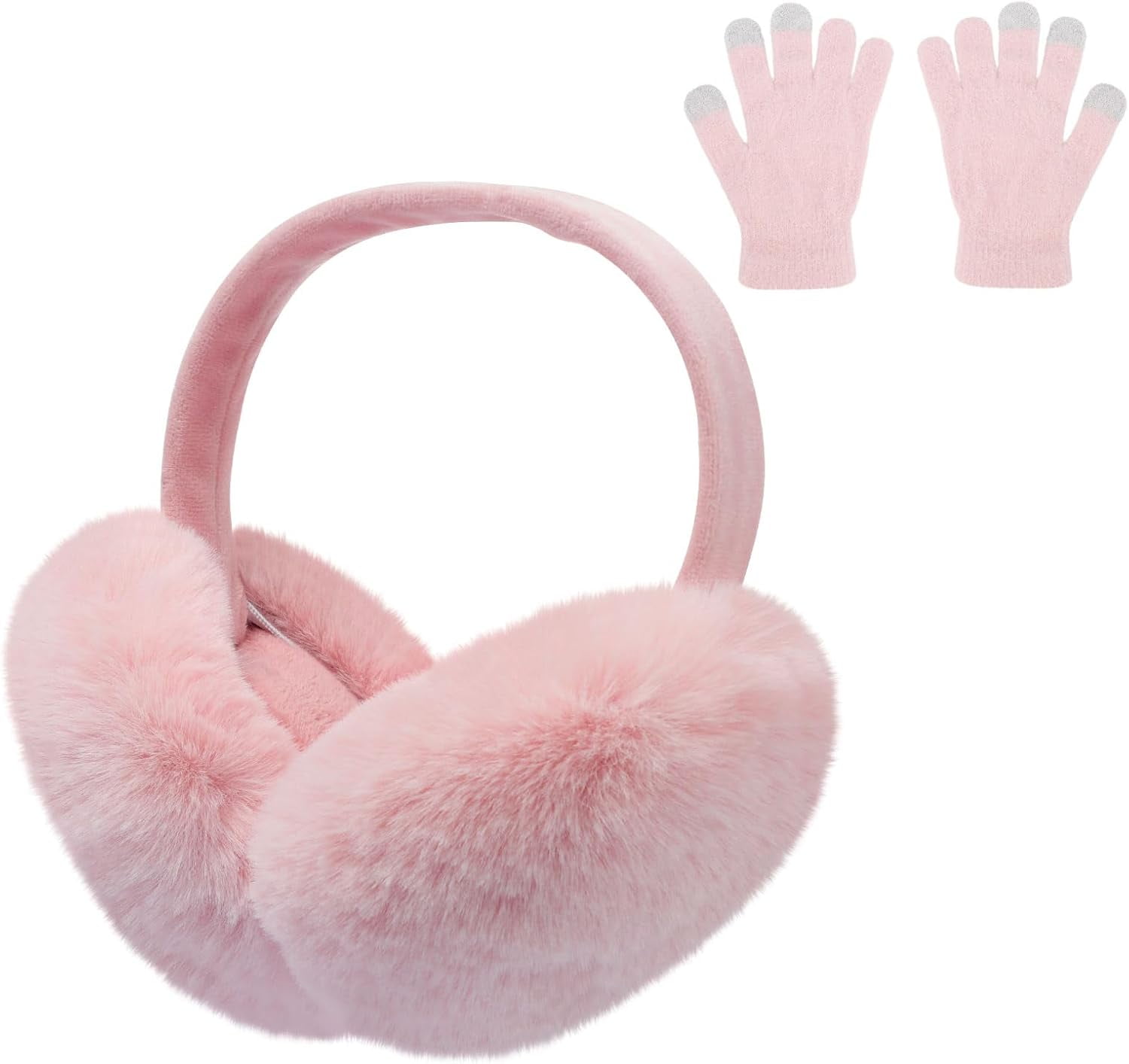 Winter Foldable Warm Ear Muffs + Gloves Winter Ear Muffs Gloves for Women Cute Foldable White  main image 4