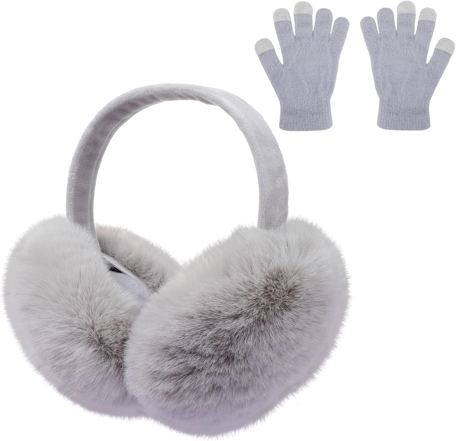 Winter Foldable Warm Ear Muffs + Gloves Winter Ear Muffs Gloves for Women Cute Foldable White  main image 2