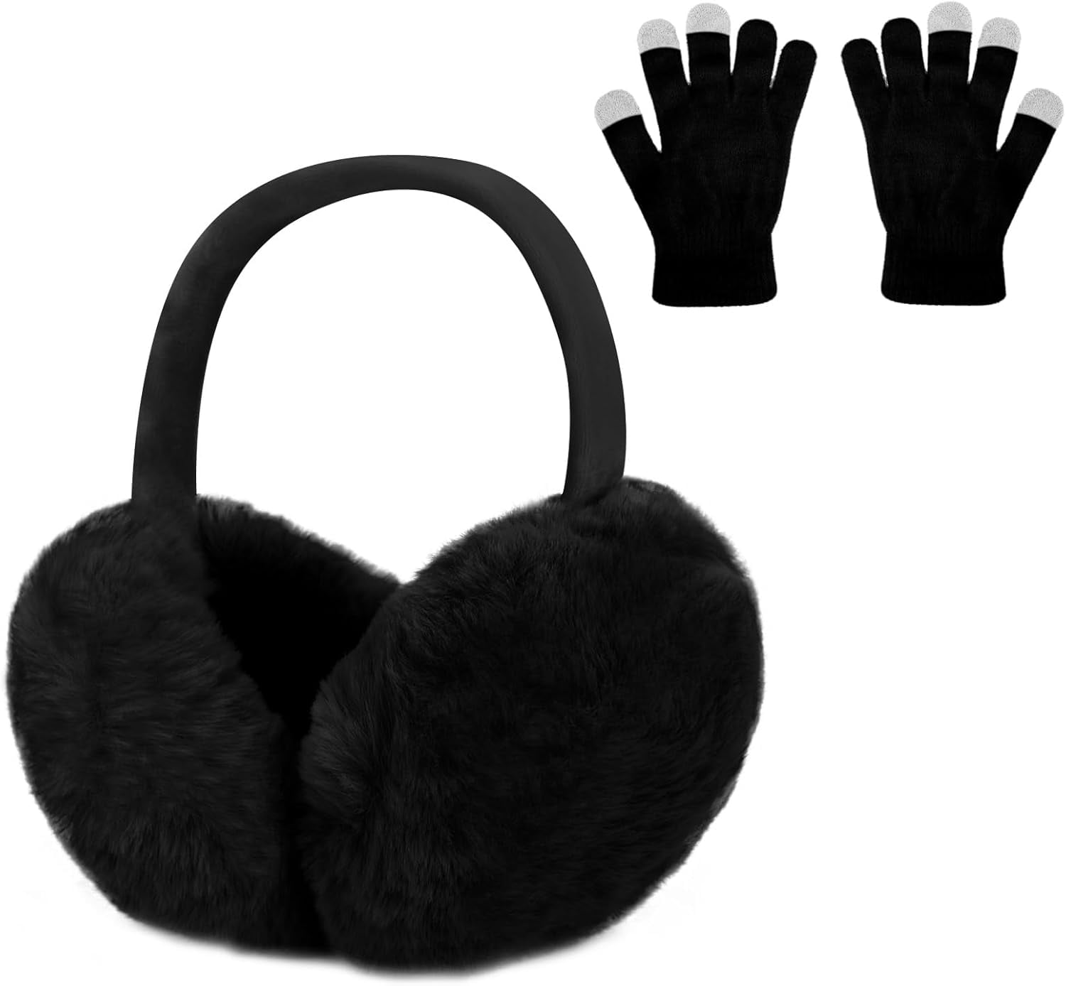 Winter Foldable Warm Ear Muffs + Gloves Winter Ear Muffs Gloves for Women Cute Foldable White  main image 3