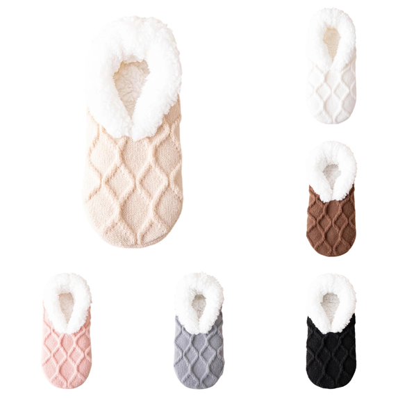 Women Winter Fuzzy Floor SlipperâSocks, Thick Lined Nonâ Home Socks, Warm LambâPlush Cozy Indoor Foot Warmer SockâSlippers for Adult