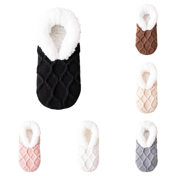 Women Winter Fuzzy Floor SlipperâSocks, Thick Lined Nonâ Home Socks, Warm LambâPlush Cozy Indoor Foot Warmer SockâSlippers for Adult