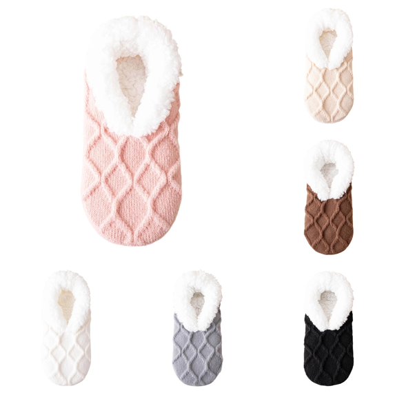 Women Winter Fuzzy Floor Slipper‑Socks, Thick Fleece Lined Non‑Slip Home Socks, Warm Lamb‑Plush Cozy Indoor Foot Warmer Sock‑Slippers for Adult