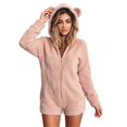 thumbnail image 1 of Women Winter Fuzzy Hooded Jumpsuit Cute Bear Ear Zip Up One Piece Outfit Warm Casual for Commute Loungewear, 1 of 7