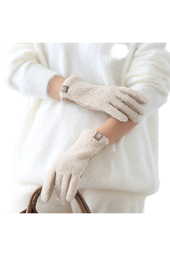 Women Winter Gloves Faux Lamb Wool Insulated Gloves For Driving Walking Hiking Fashionable Cold Protecting