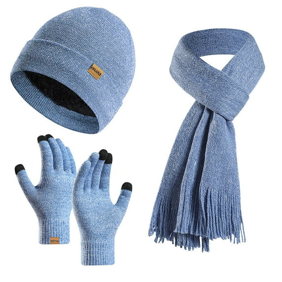 Women Winter Hat Beanie Long Scarf Gloves Set Warm Clothes Set With Knit Fleece Lined For Women/Men Winter Light Blue