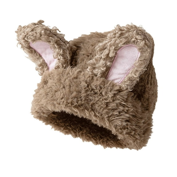 Women Winter Hat Cartoon Rabbit Ear Decor Ear Protection Soft Plush Thick Warm Cold Resistant Elastic Anti-slip Color Matching Lady Cap