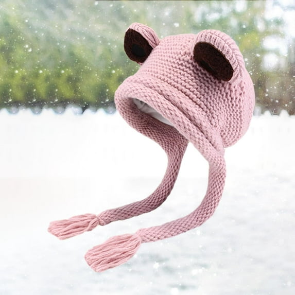 Women Winter Hat Fashion Headwear Earflaps Big Eyes Warm Novelty Knitted Hat Pink