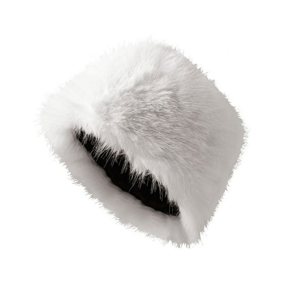 Women Winter Hat Faux Fur Soft Thick Elastic Anti-slip Warm Windproof No Brim Solid Color Ear Protection Basin Hat Outdoor Hunting Cap