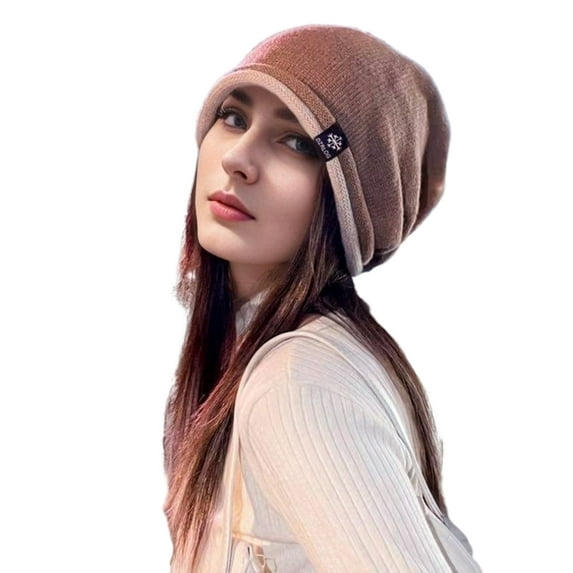 Women Winter Hat Knitted Elastic Thick Warm Soft Cold Resistant No Brim Beanie Baggy Solid Color Lady Cap