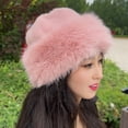 thumbnail image 1 of Women Winter Hat Thick Fuzzy Faux Fur Heat Retention Windproof Mongolia Style Hat Brimless Solid Color Outdoor Cycling Skiing Cap, 1 of 8