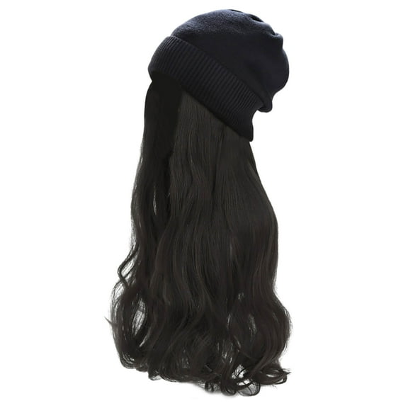 Women Winter Hat Wig Knit with Long Straight and Wavy Curly Hair for Party Daily Weddings and Special Events One Quality Piece