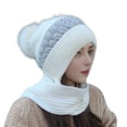 thumbnail image 1 of Women Winter Hat with Scarf Thick Warm Plush Windproof Cycling Headwear Contrast Color Elastic Full Protecting Outdoor Travel Cold Weather Skiing Cap, 1 of 7