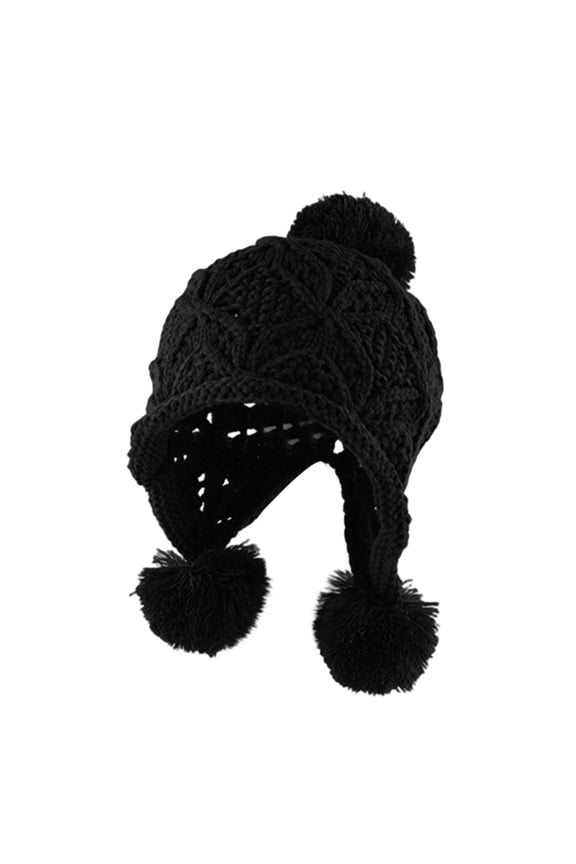 Women Winter Hats Peruvian Cover Ears Beanie Hat Crochet Beanie Cable Knit Hat Ear Flaps Earmuff Cap Ear Flaps Sherpa Ski Snow Hats Knit Fleece Lined 3 Pom Pom Hat