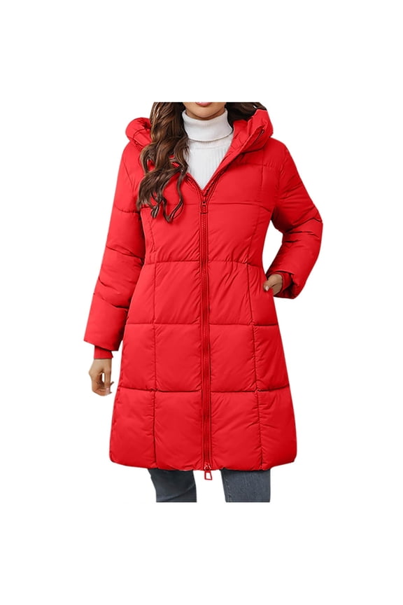 Women Winter Hooded Long Puffer Jacket Warm Lightweight Down Coat Water Resistant Packable Winter Outerwear