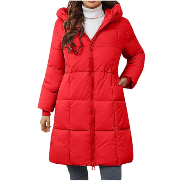 Women Winter Hooded Long Puffer Jacket Warm Lightweight Down Coat Water Resistant Packable Winter Outerwear