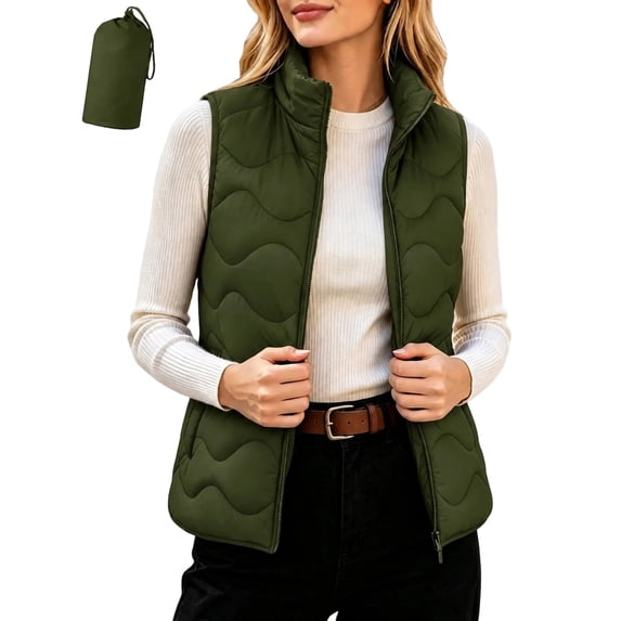 Women Winter Jacket Baeitkot Sleeveless Quilted Padded Stand Collar Zip ...