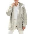 thumbnail image 1 of Women Winter Jacket with Hood Fuzzy Oversized Full Zip Up Hoodie Sherpa Fleece Coat Long Sleeve Warm Outerwear (L, Beige), 1 of 7