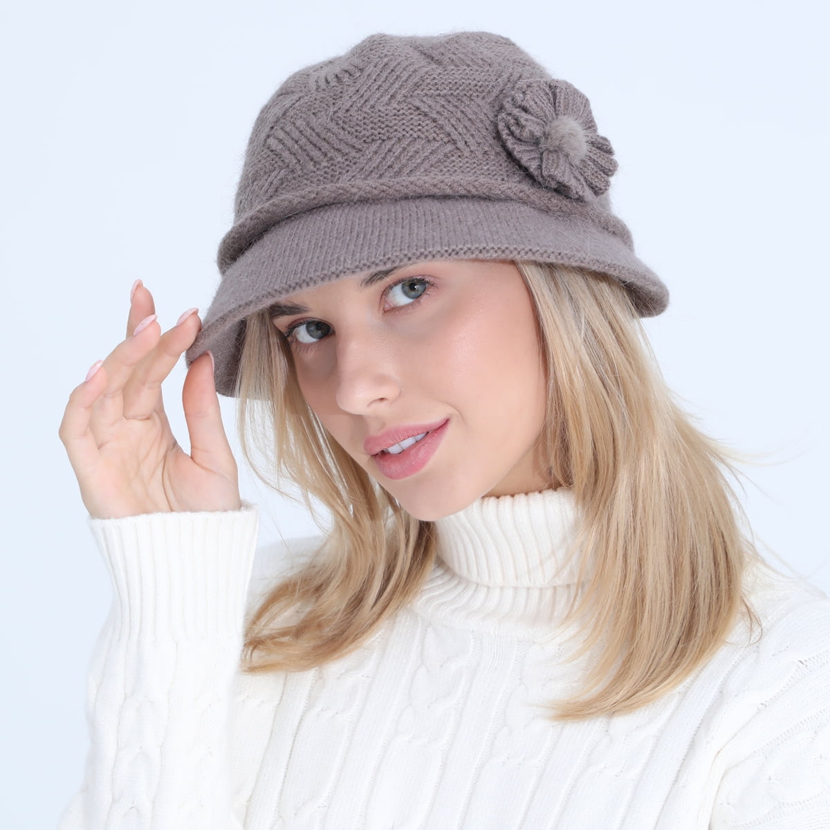Bucket Hat Round Winter Cap Women Winter Knit 1920s Vintage Bucket