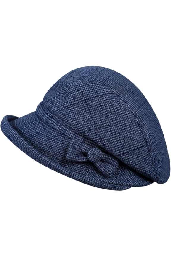 Women Winter Knit 1920s Vintage Bucket Bowler Hat Round Brim Warm Hat with Bowknot