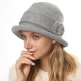 thumbnail image 1 of Women Winter Knit 1920s Vintage Bucket Bowler Hat Round Brim Warm Hat, 1 of 6