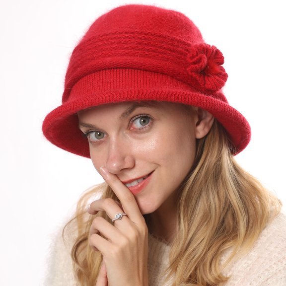 Women Winter Knit 1920s Vintage Bucket Bowler Hat Round Brim Warm Hat