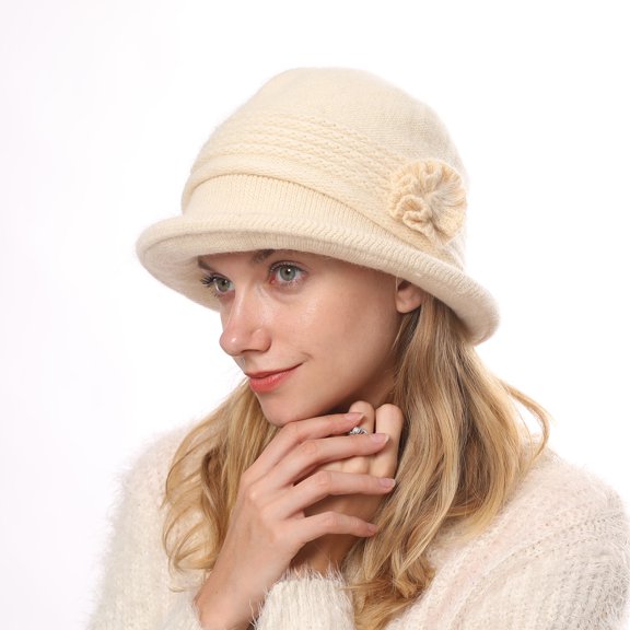 Women Winter Knit 1920s Vintage Bucket Bowler Hat Round Brim Warm Hat
