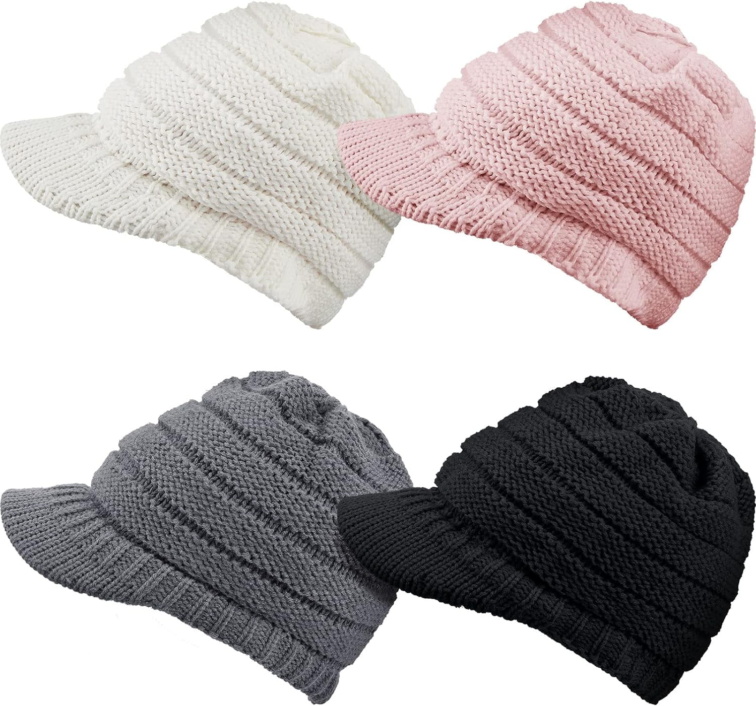 Women Winter Knit Hat Winter Brim Beanie Hats For Women Slouchy Beanie Cap With Visor Warm 7684