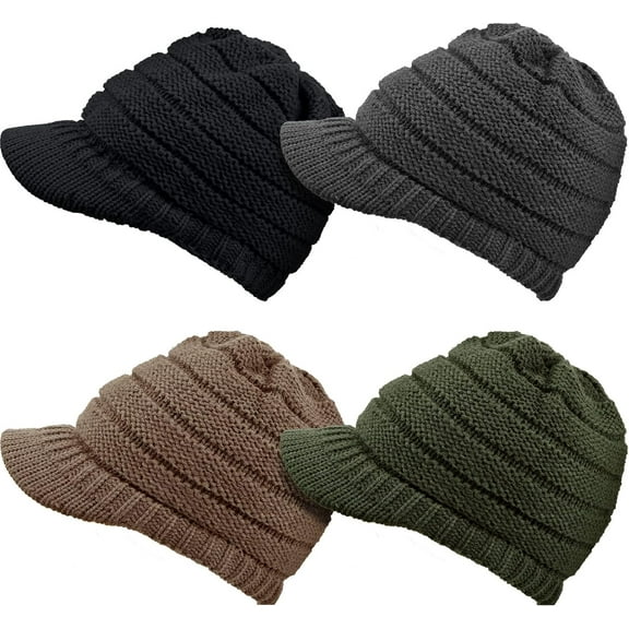 Women Winter Knit Hat Winter Brim Beanie Hats for Women Slouchy Beanie Cap with Visor Warm Newsboy Skull Cap