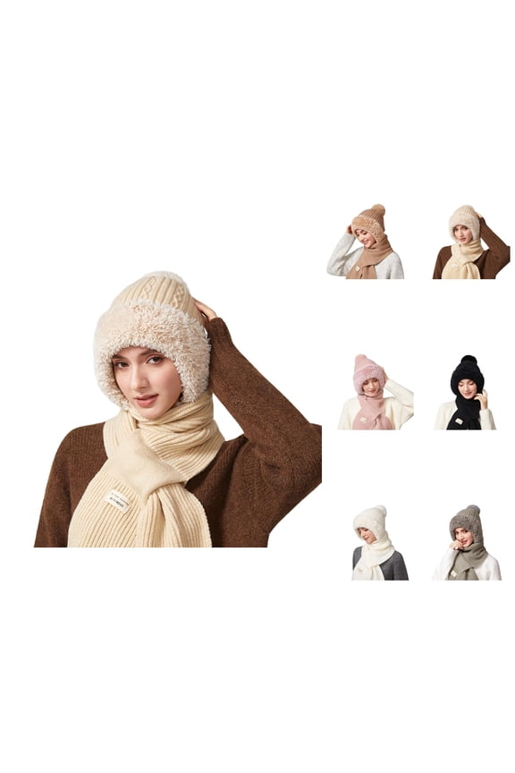 Women Winter Knit Hood Neck Warmer Hat Soft Thick Lined Cozy Outdoor Cold Weather Gear for Cycling Ski Snow Hiking Travel Comfortable Cable Knit Fashion Style â Stocking Stuffers Ski