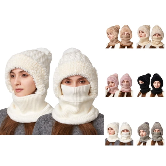 Women Winter Knit Hood Warm Thick Lined Cozy Hooded Hat Outdoor Cold Weather Gear for Cycling Ski Snow Hiking Travel Soft Cable Knit Design Fashion Comfort Fit for Daily Wear Ski
