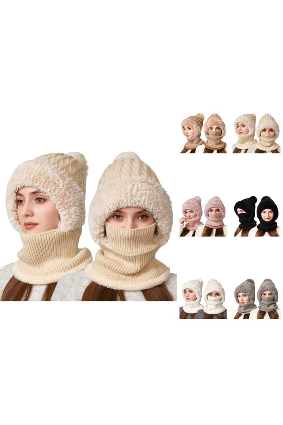 Women Winter Knit Hood Warm Thick Lined Cozy Hooded Hat Outdoor Cold Weather Gear for Cycling Ski Snow Hiking Travel Soft Cable Knit Design Fashion Comfort Fit for Daily Wear Ski